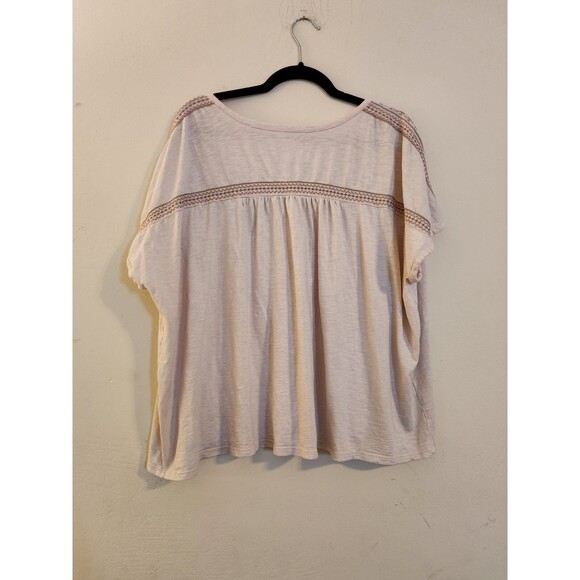 Pure J Jill Womens 3X Cream Colored Banded Embroidered Tee Cap Sleeve Top Shirt - Picture 3 of 8